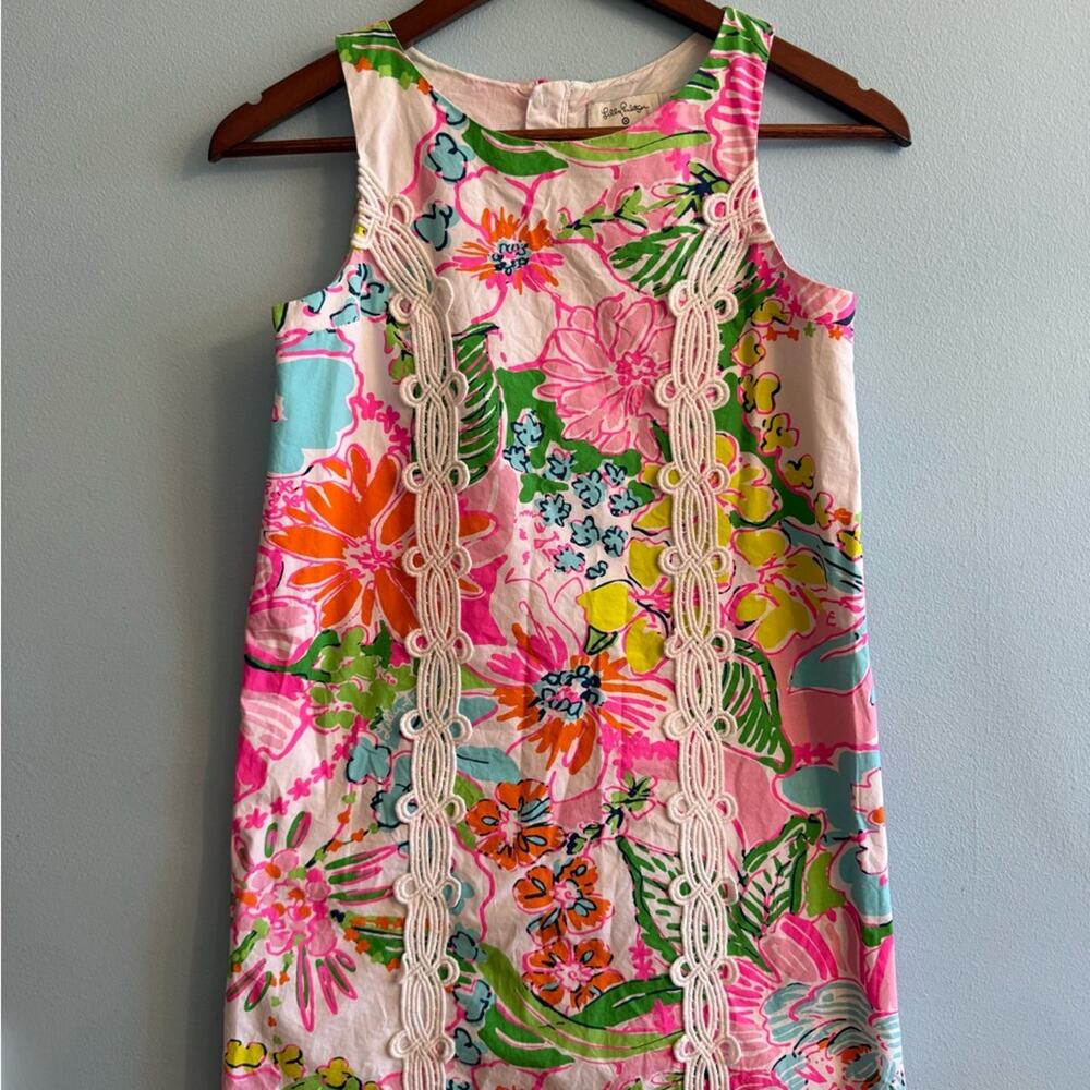 Lilly Pulitzer Girls Pink Green Floral Shift Dress